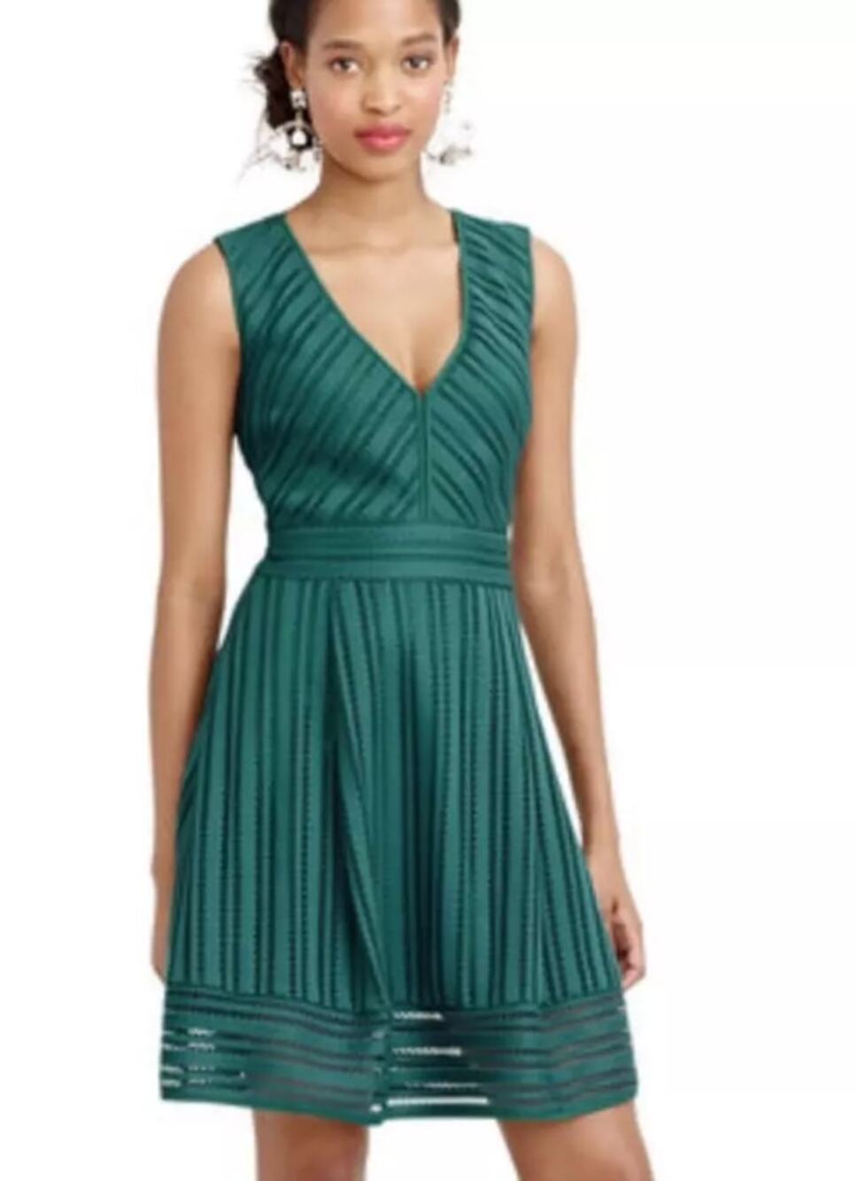 J CREW emerald green v neck crochet eyelet striped sleeveless summer dress